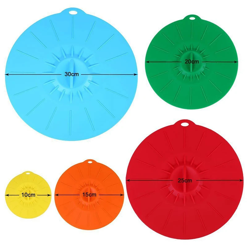 Lot de 5 couvercles de protection en silicone pour aliments frais, réutilisables, pour mettre sous vide facilement, micro-ondes, casseroles.