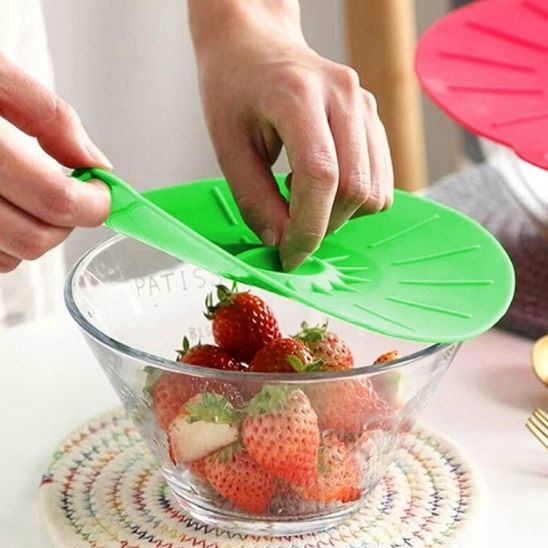 Lot de 5 couvercles de protection en silicone pour aliments frais, réutilisables, pour mettre sous vide facilement, micro-ondes, casseroles.