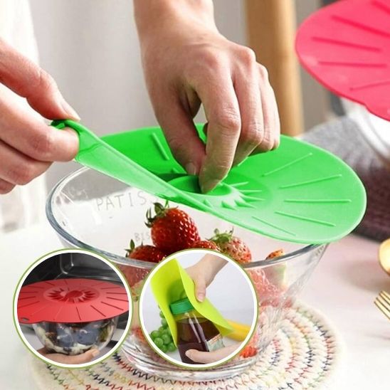 Lot de 5 couvercles de protection en silicone pour aliments frais, réutilisables, pour mettre sous vide facilement, micro-ondes, casseroles.