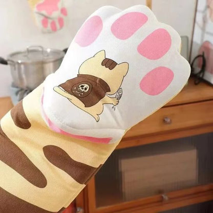Gants longs isolants en coton pour four et micro-ondes, forme pattes de chat, antidérapants.