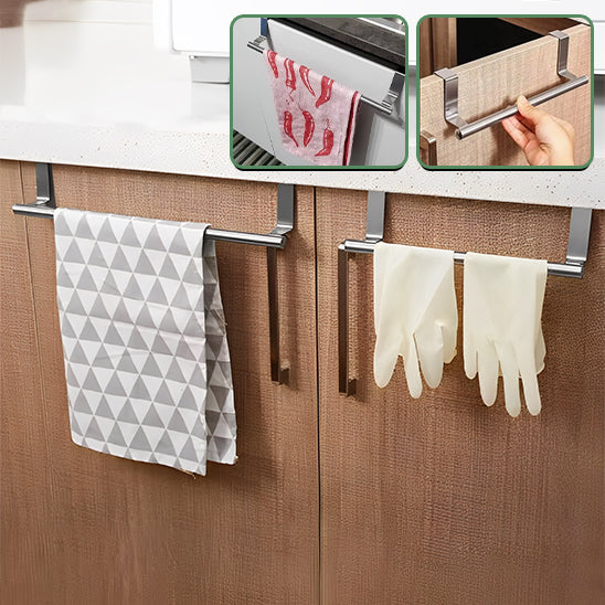 Porte-serviettes ou torchons,  support suspendu en acier inoxydable pour porte d'armoire de cuisine ou de salle de bain.