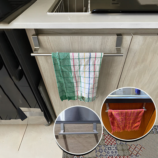 Porte-serviettes ou torchons,  support suspendu en acier inoxydable pour porte d'armoire de cuisine ou de salle de bain.