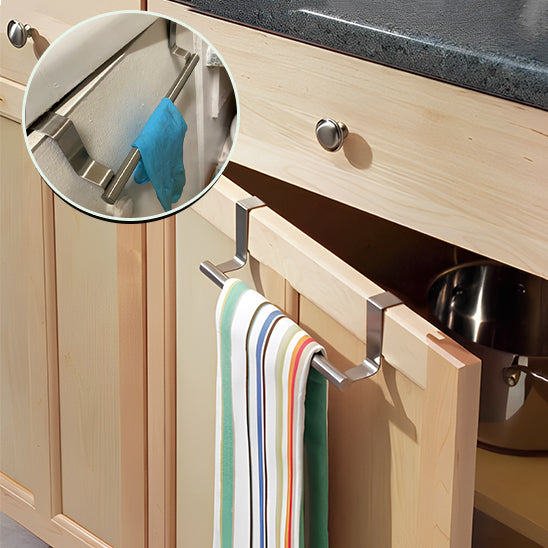 Porte-serviettes ou torchons,  support suspendu en acier inoxydable pour porte d'armoire de cuisine ou de salle de bain.