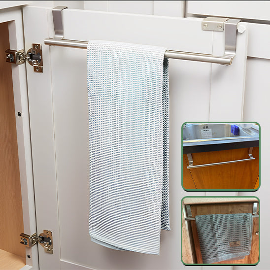 Porte-serviettes ou torchons,  support suspendu en acier inoxydable pour porte d'armoire de cuisine ou de salle de bain.